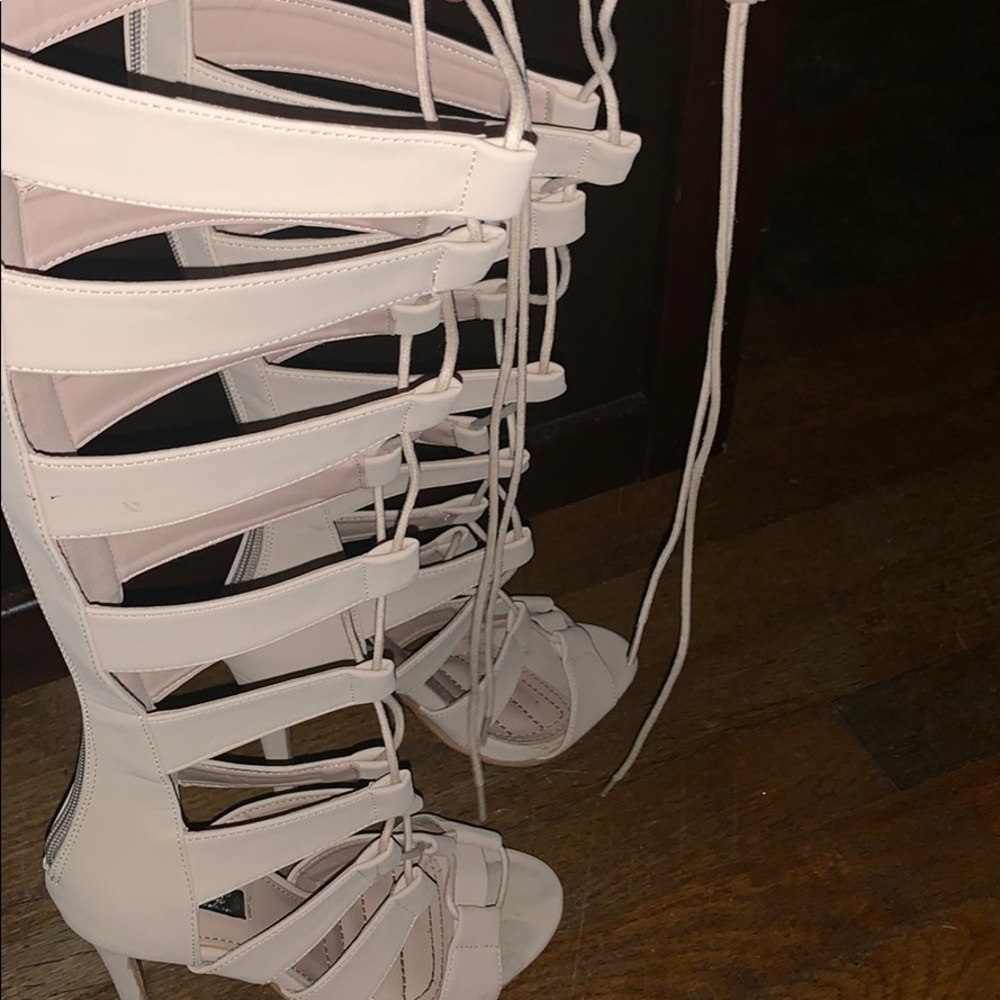 Cream Colored Lace Up Gladiator Heels